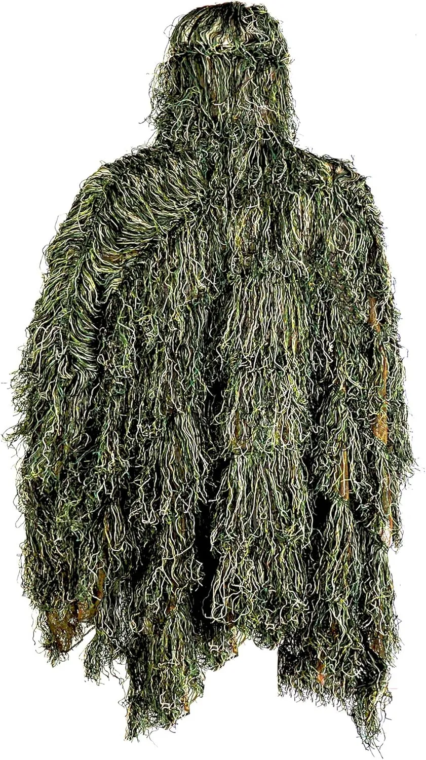 AUSCAMOTEK Ghillie Suit Poncho for Hunting Bird Watch Gilly Camouflage Cloak Green and Desert