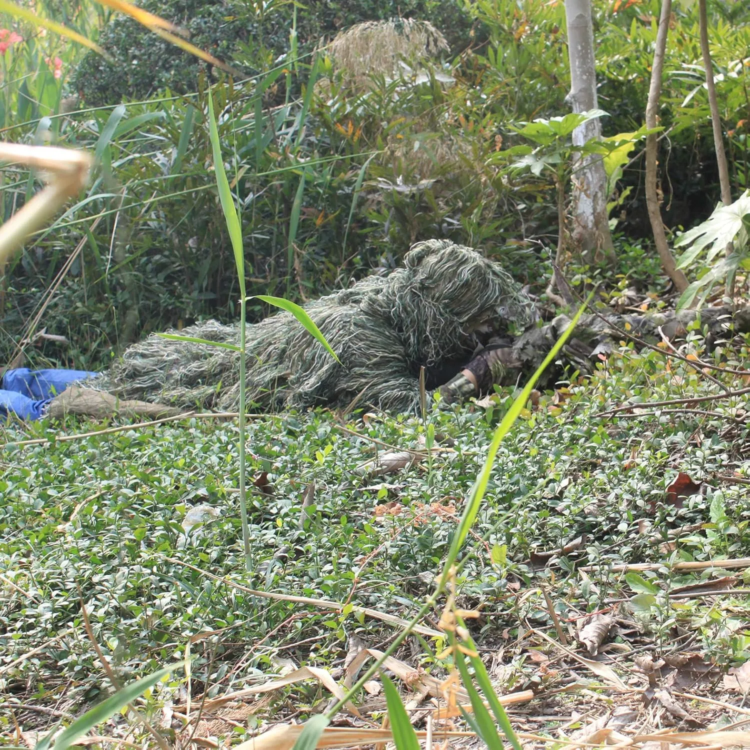 AUSCAMOTEK Ghillie Suit Poncho for Hunting Bird Watch Gilly Camouflage Cloak Green and Desert