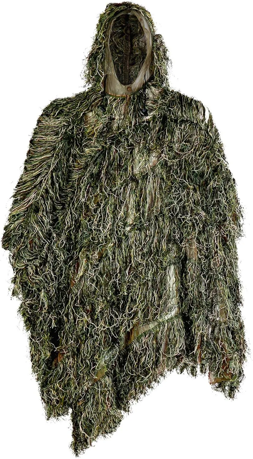 AUSCAMOTEK Ghillie Suit Poncho for Hunting Bird Watch Gilly Camouflage Cloak Green and Desert
