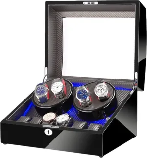Automatic Watch Winder 4   6 Watch Winder Box Storage Blue LED Light Piano Paint Finish Quiet Motor for Man Women Watches Watch Winder Watch Winder Watch Box Storage