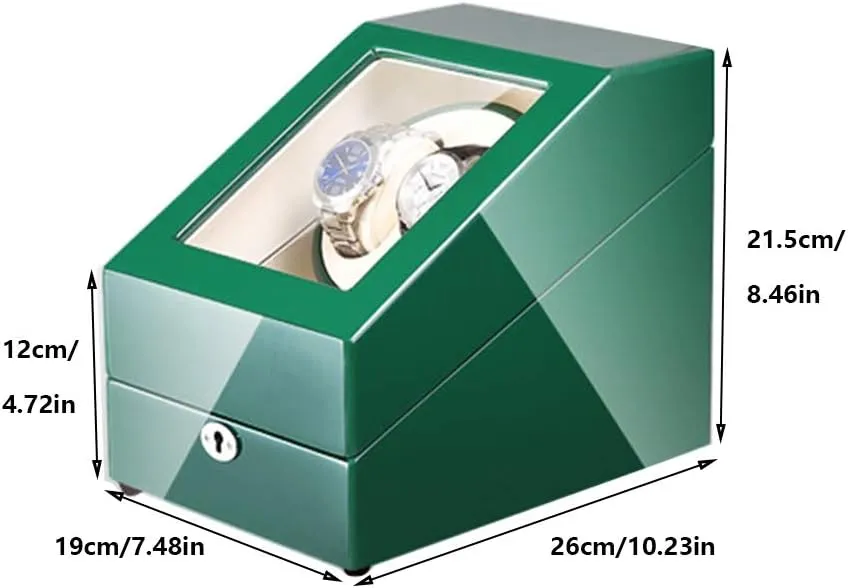 Automatic Watch Winder Box 2 3, with Blue LED Light, Green Piano Paint Exterior, 4 Rotation Modes, Quite Motors Watch Winder Display Watch Box Watch Storage Gift