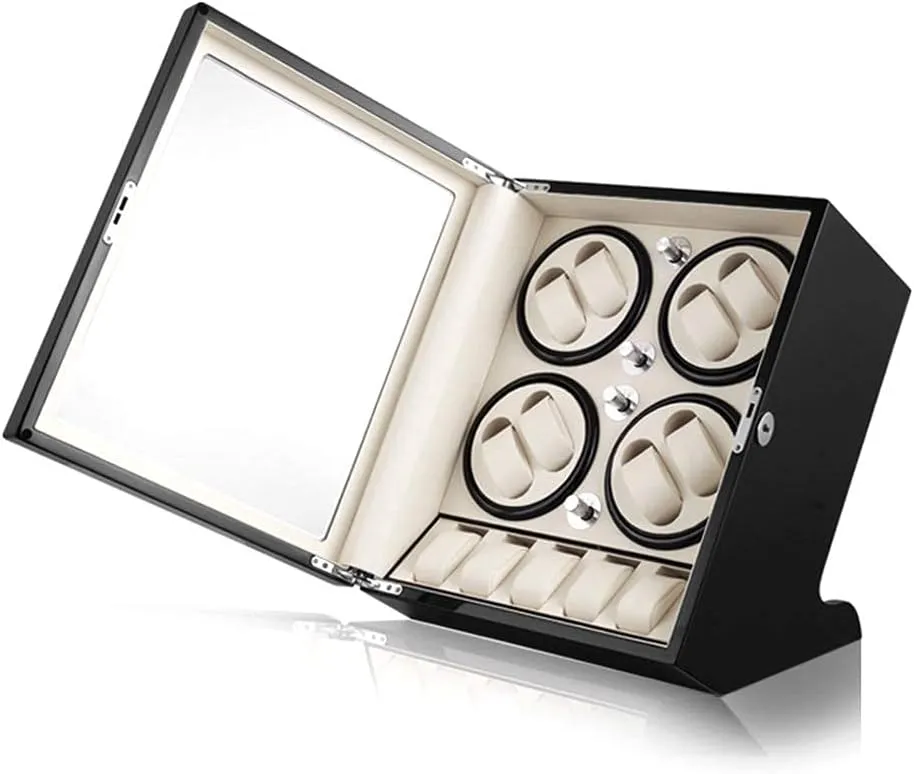 Automatic Watch Winder Box 8   5, Wood Shell Piano Paint Exterior, Large Capacity, Silent Motor, Fit Lady and Man Watches,Black White