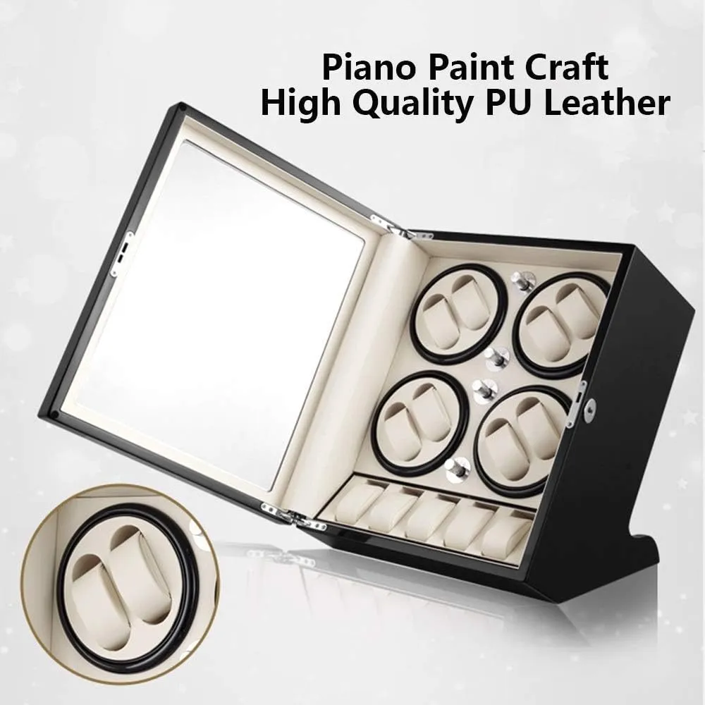 Automatic Watch Winder Box 8   5, Wood Shell Piano Paint Exterior, Large Capacity, Silent Motor, Fit Lady and Man Watches,Black White