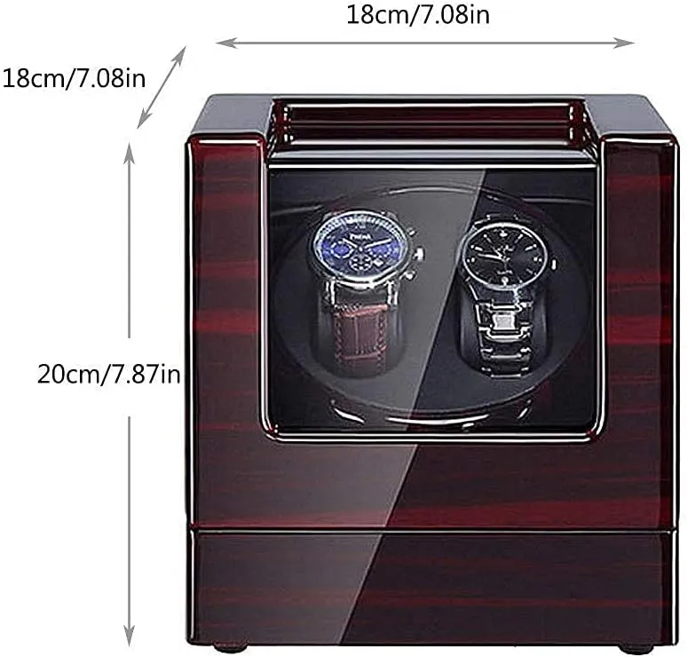 Automatic Watch Winder Box Watch Double Automatic Watch Winder Box, LED Switch 5-Speed Adjustment Mode Wooden Luxury Storage Case for 2 Wrist Watches，E