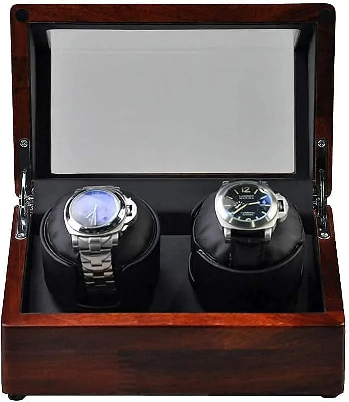 Automatic Watch Winder Double Solid Wood Watch Winder 2 Mechanical Watches Automatic Winding Box Leather Storage Display Box Silent Motor (Black)