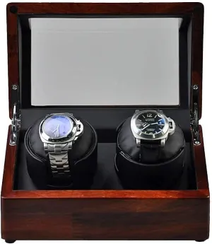 Automatic Watch Winder Double Solid Wood Watch Winder 2 Mechanical Watches Automatic Winding Box Leather Storage Display Box Silent Motor (Black)