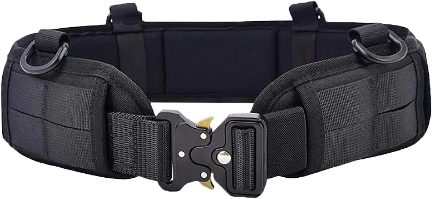 Azarxis Tactical Battle Belt Heavy Duty Molle Military Nylon Waist Belts Adjustable for Men Women Airsoft Shooting Paintball Hunting Outdoor Sports (Black - with Hook)