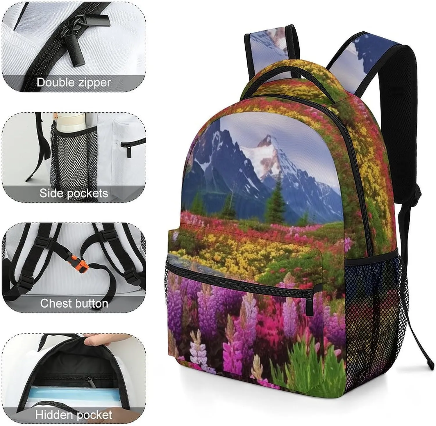 Backpacks Beautiful Flowers Mountain Travel Bag Laptop Backpack Casual Daypack for Weekender Business Hiking