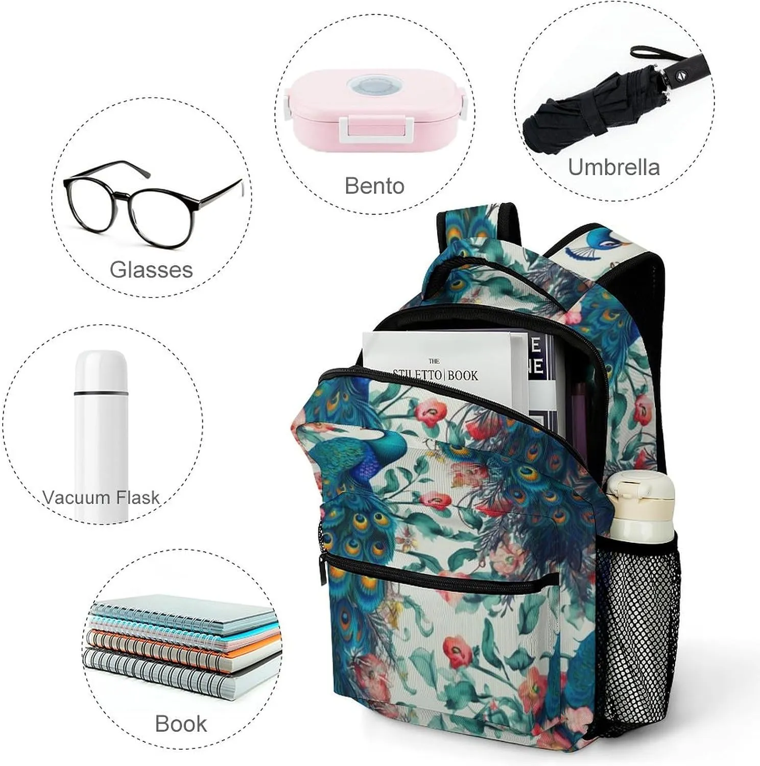Backpacks Beautiful Peacock Flowers Travel Bag Laptop Backpack Casual Daypack for Weekender Business Hiking