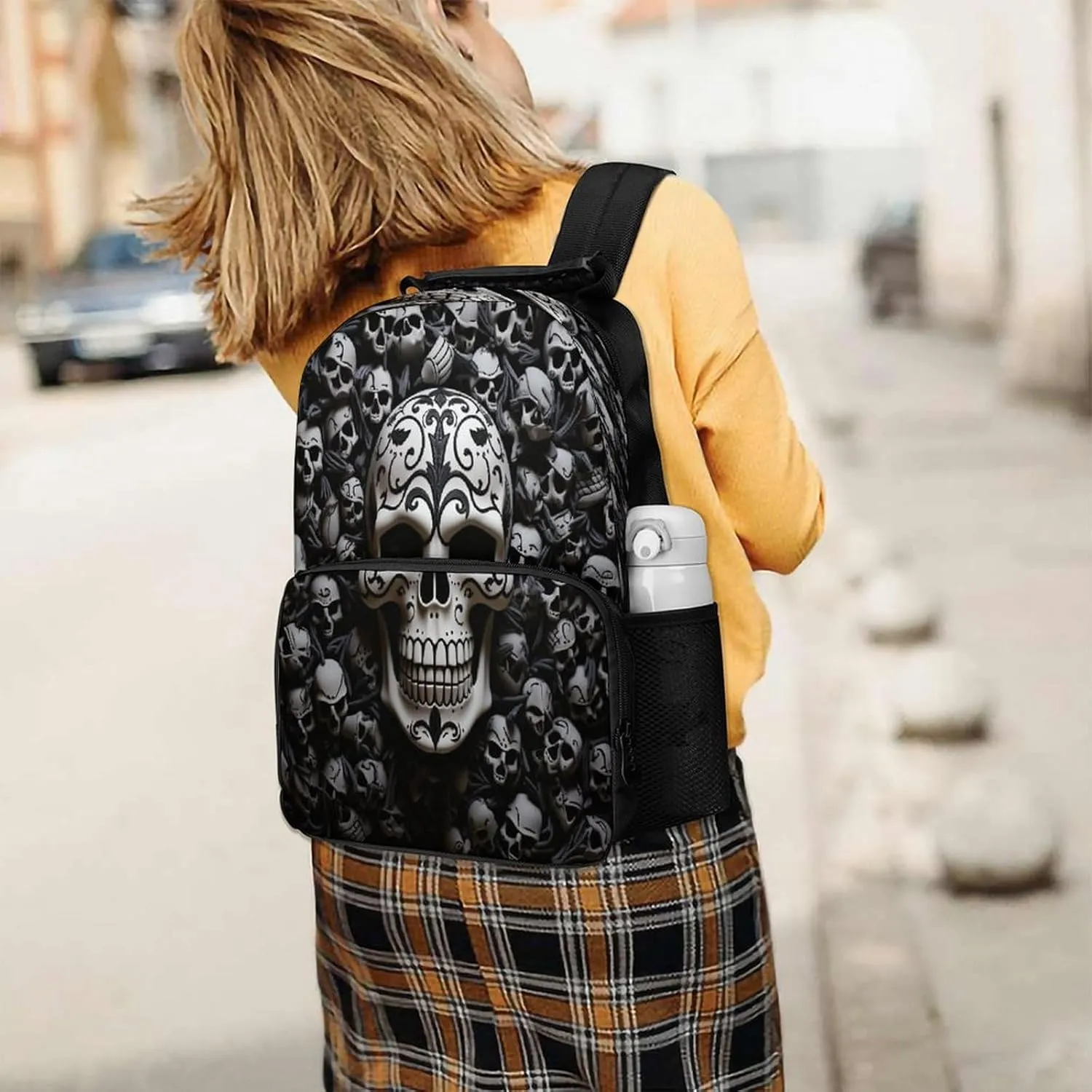 Backpacks Black And White Skulls Travel Bag Business Work Laptop Backpack