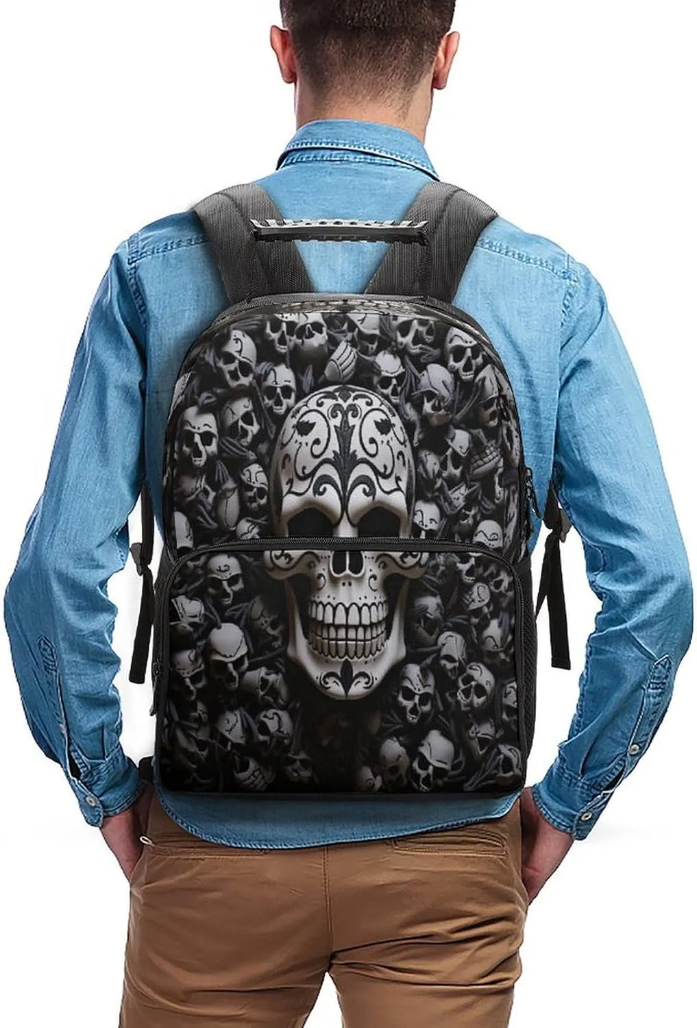 Backpacks Black And White Skulls Travel Bag Business Work Laptop Backpack