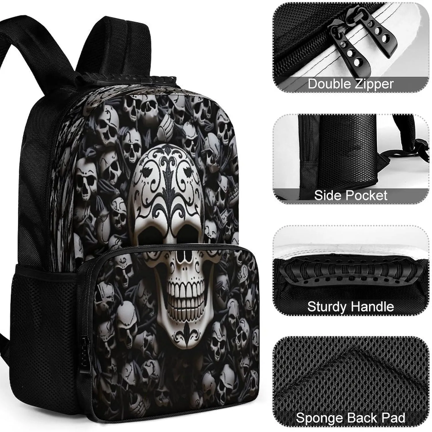 Backpacks Black And White Skulls Travel Bag Business Work Laptop Backpack