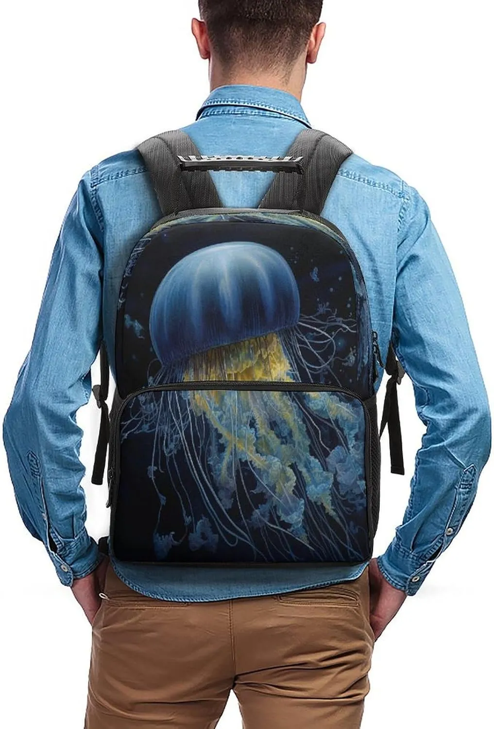 Backpacks Blue And Gold Jellyfish Travel Bag Business Work Laptop Backpack