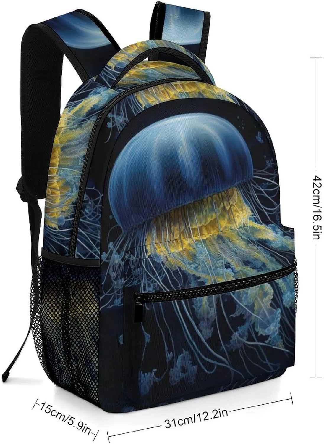 Backpacks Blue And Gold Jellyfish Travel Bag Laptop Backpack Casual Daypack for Weekender Business Hiking