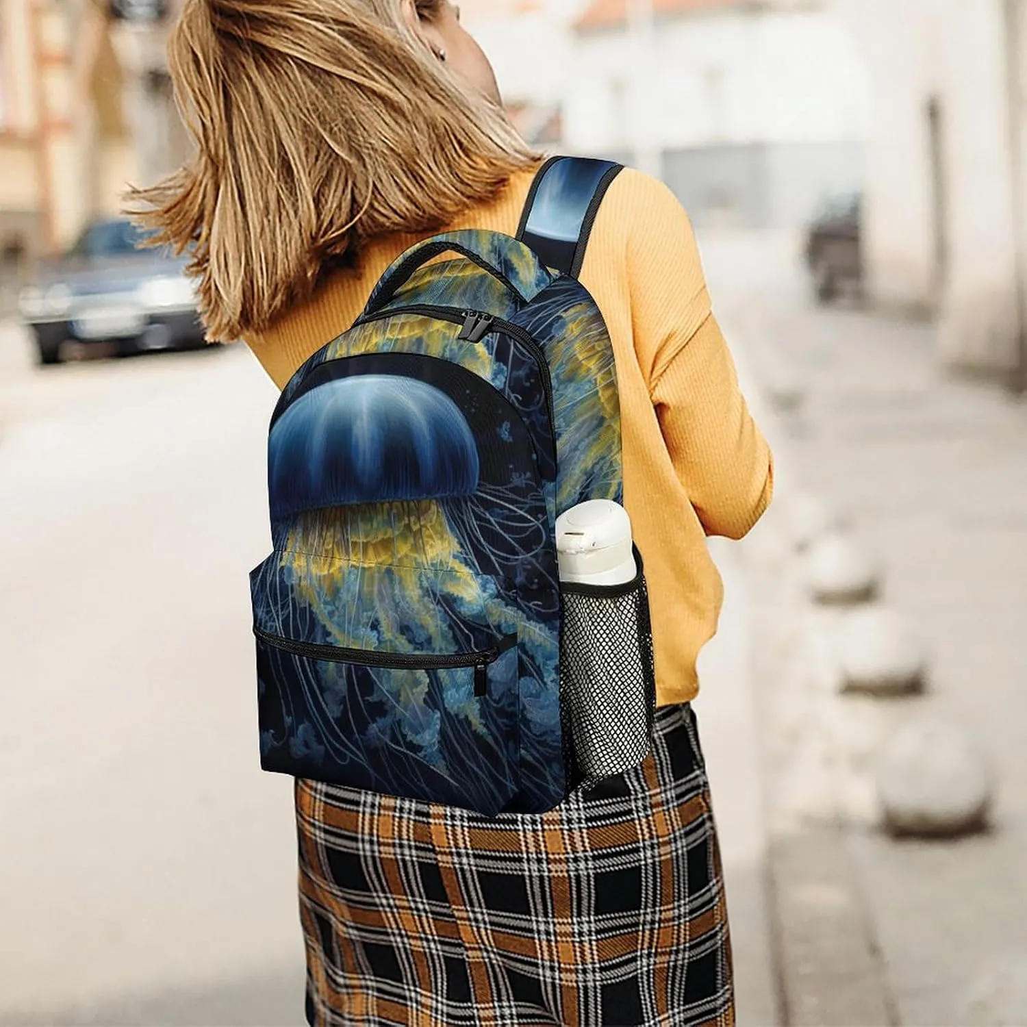 Backpacks Blue And Gold Jellyfish Travel Bag Laptop Backpack Casual Daypack for Weekender Business Hiking