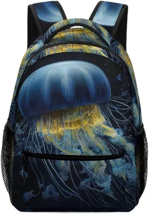 Backpacks Blue And Gold Jellyfish Travel Bag Laptop Backpack Casual Daypack for Weekender Business Hiking