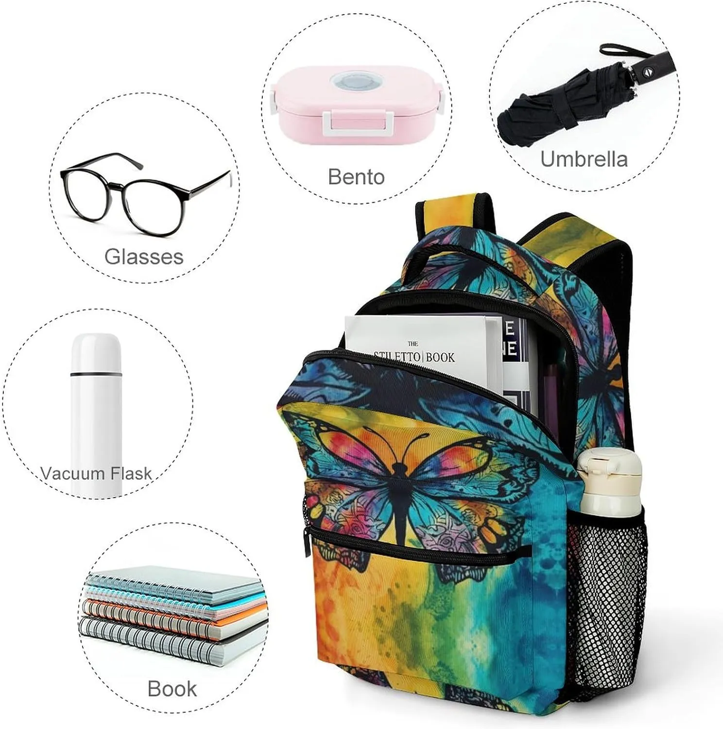 Backpacks Butterfly Tie Dye Travel Bag Laptop Backpack Casual Daypack for Weekender Business Hiking