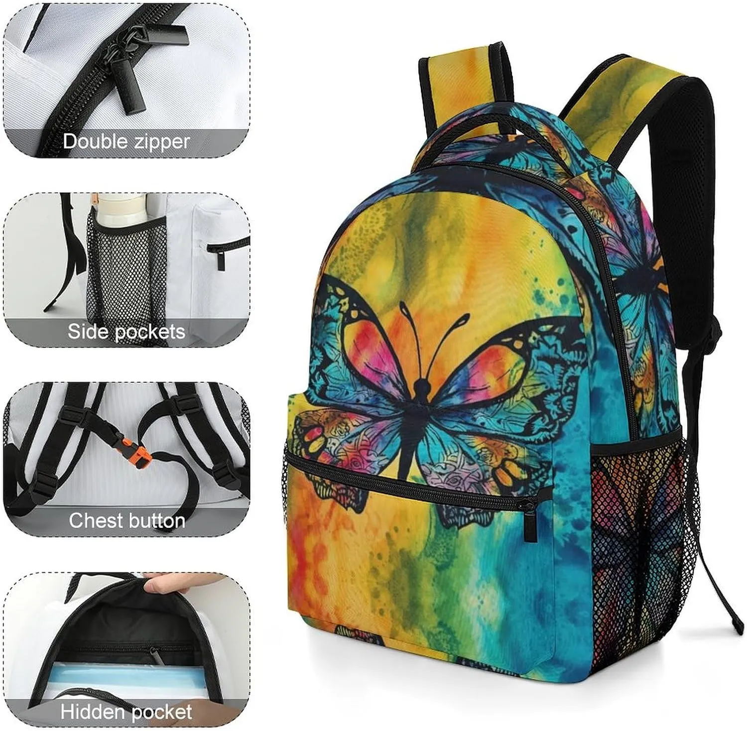 Backpacks Butterfly Tie Dye Travel Bag Laptop Backpack Casual Daypack for Weekender Business Hiking