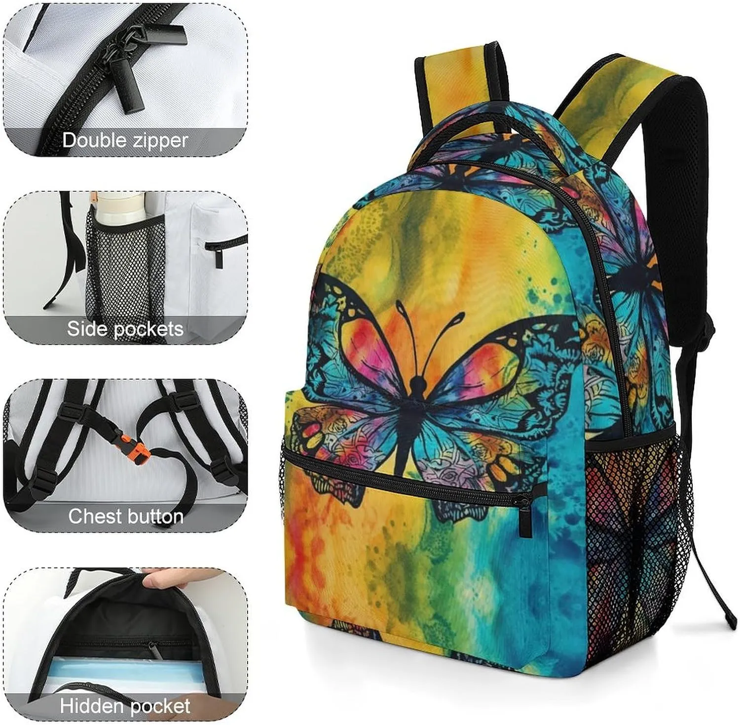 Backpacks Butterfly Tie Dye Travel Bag Laptop Backpack Casual Daypack for Weekender Business Hiking