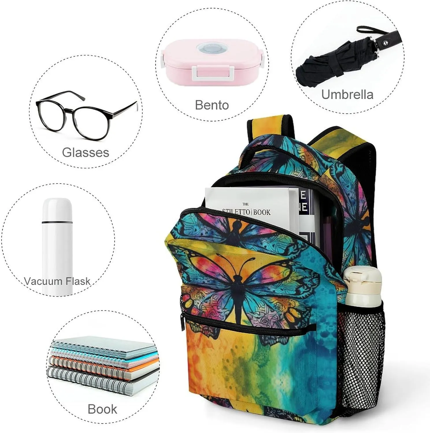 Backpacks Butterfly Tie Dye Travel Bag Laptop Backpack Casual Daypack for Weekender Business Hiking