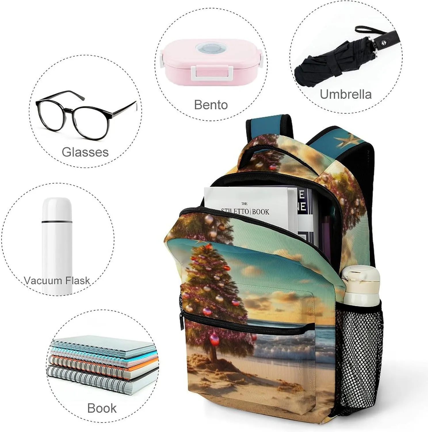 Backpacks Christmas Tree on The Beach Travel Bag Laptop Backpack Casual Daypack for Weekender Business Hiking