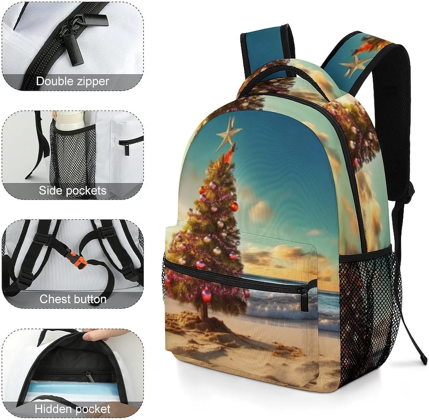 Backpacks Christmas Tree on The Beach Travel Bag Laptop Backpack Casual Daypack for Weekender Business Hiking