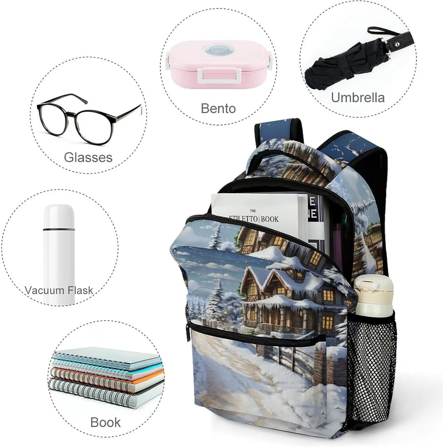 Backpacks Christmas Winter Happy Scene Travel Bag Laptop Backpack Casual Daypack for Weekender Business Hiking