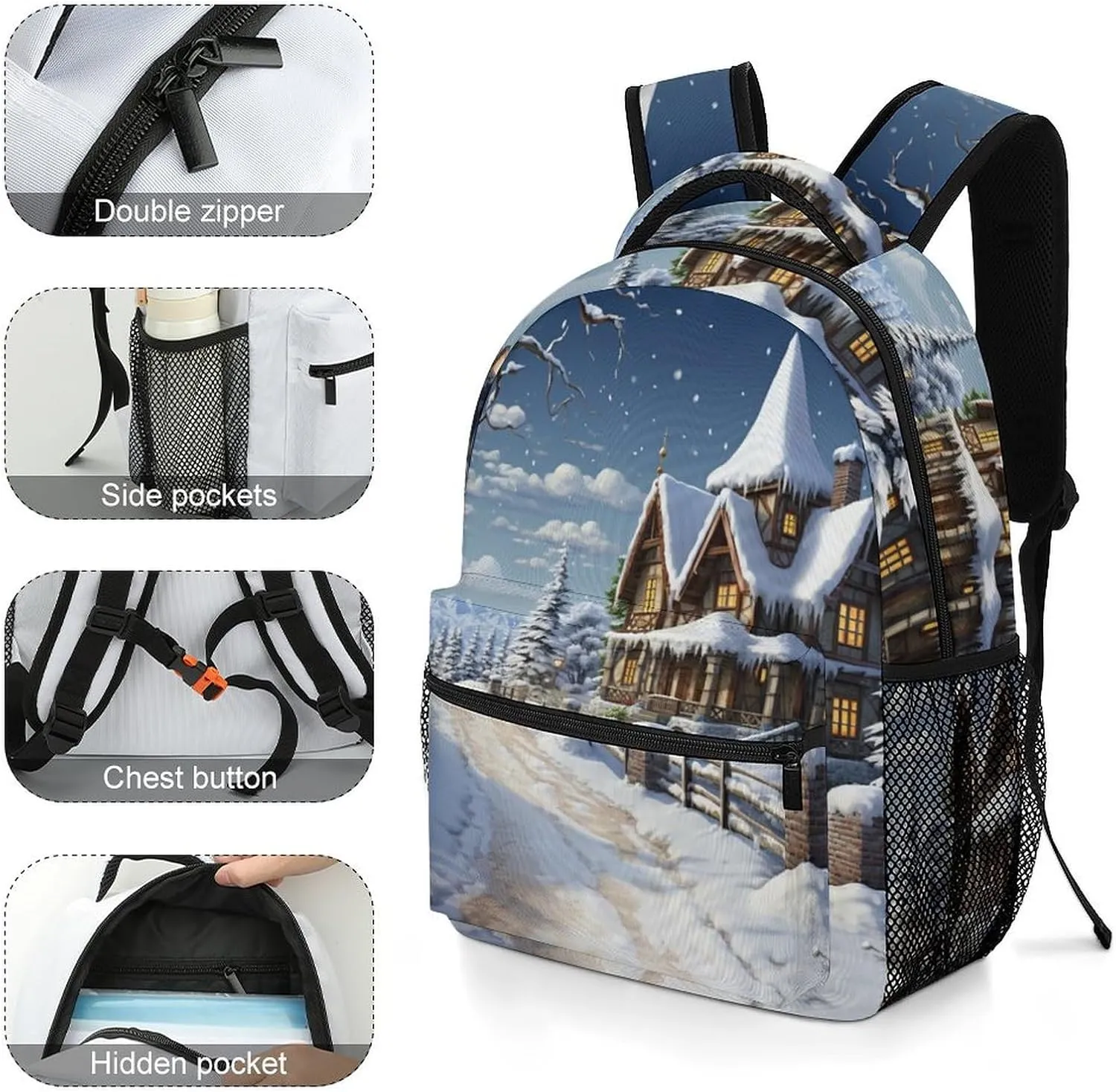 Backpacks Christmas Winter Happy Scene Travel Bag Laptop Backpack Casual Daypack for Weekender Business Hiking