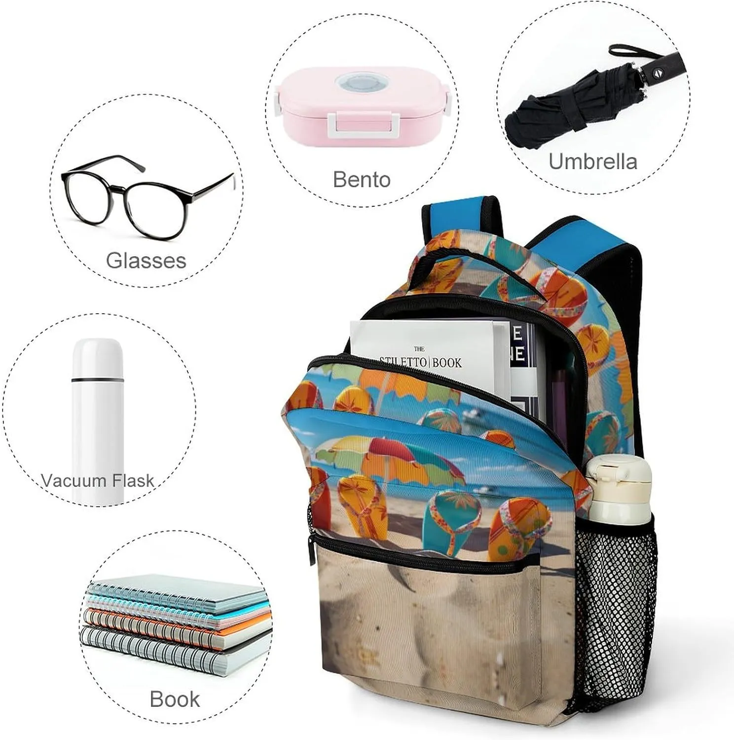 Backpacks Colorful Flip Flops Beach Ball Travel Bag Laptop Backpack Casual Daypack for Weekender Business Hiking