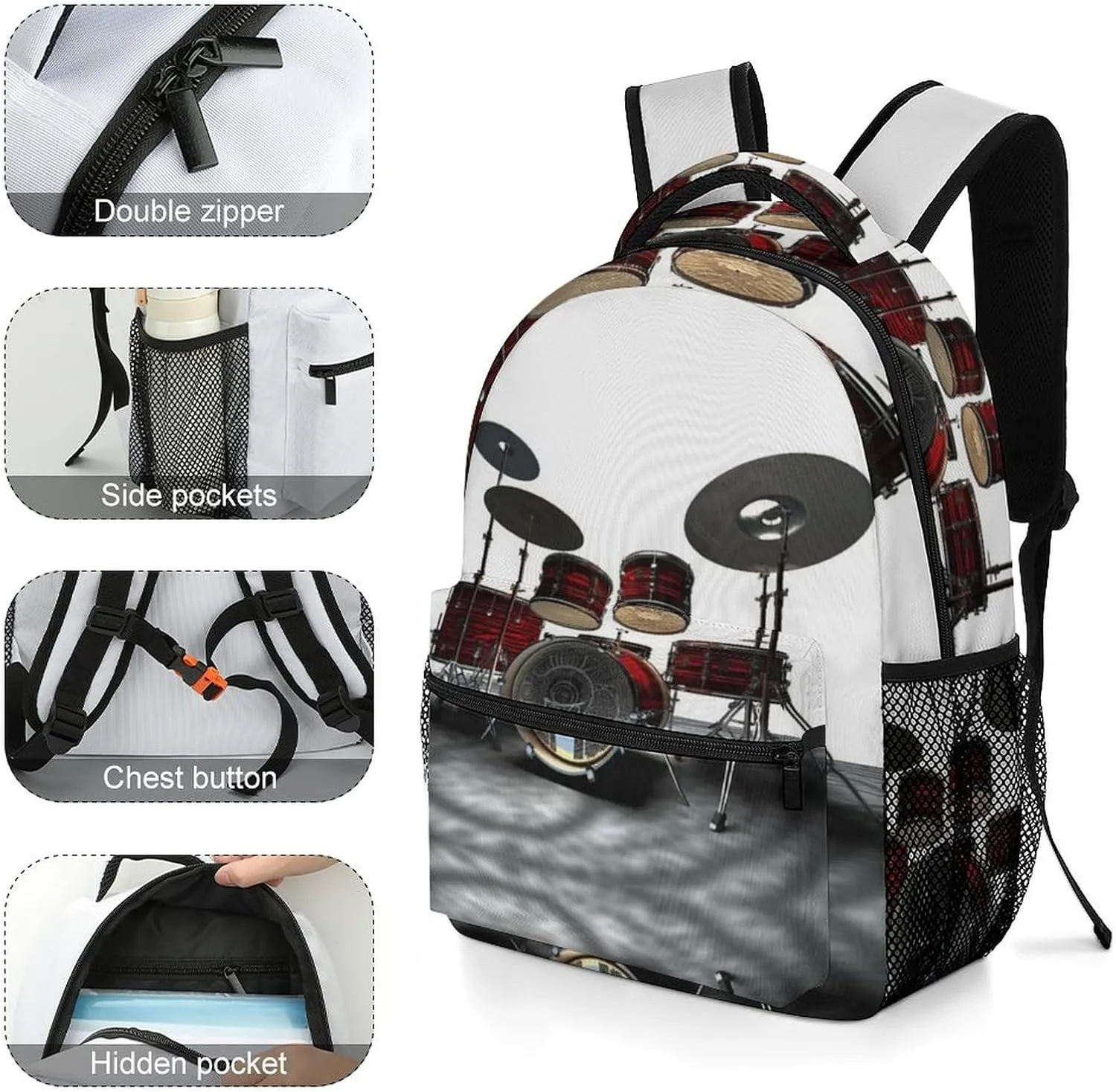 Backpacks Cool Drum Set Travel Bag Laptop Backpack Casual Daypack for Weekender Business Hiking