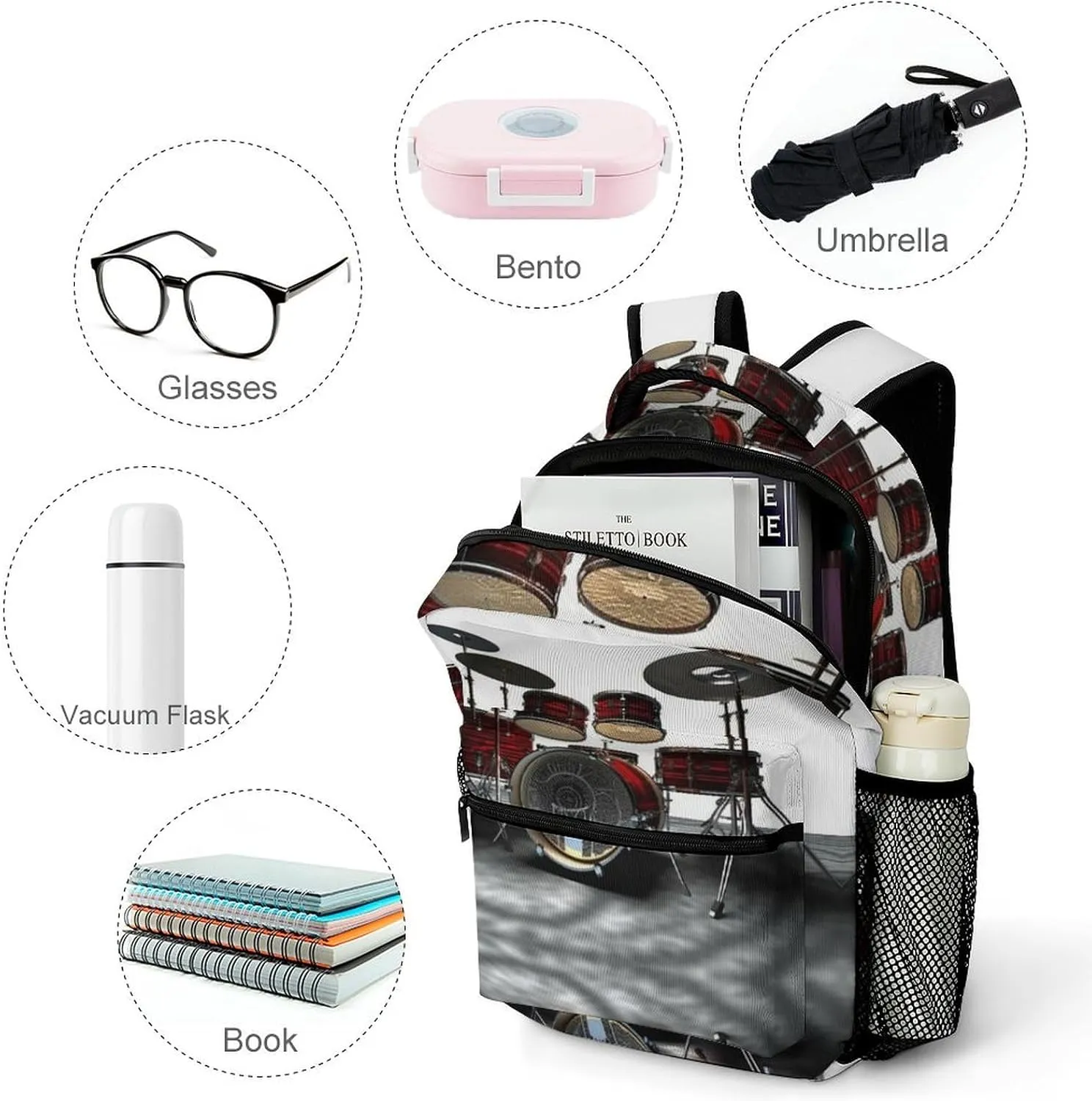 Backpacks Cool Drum Set Travel Bag Laptop Backpack Casual Daypack for Weekender Business Hiking