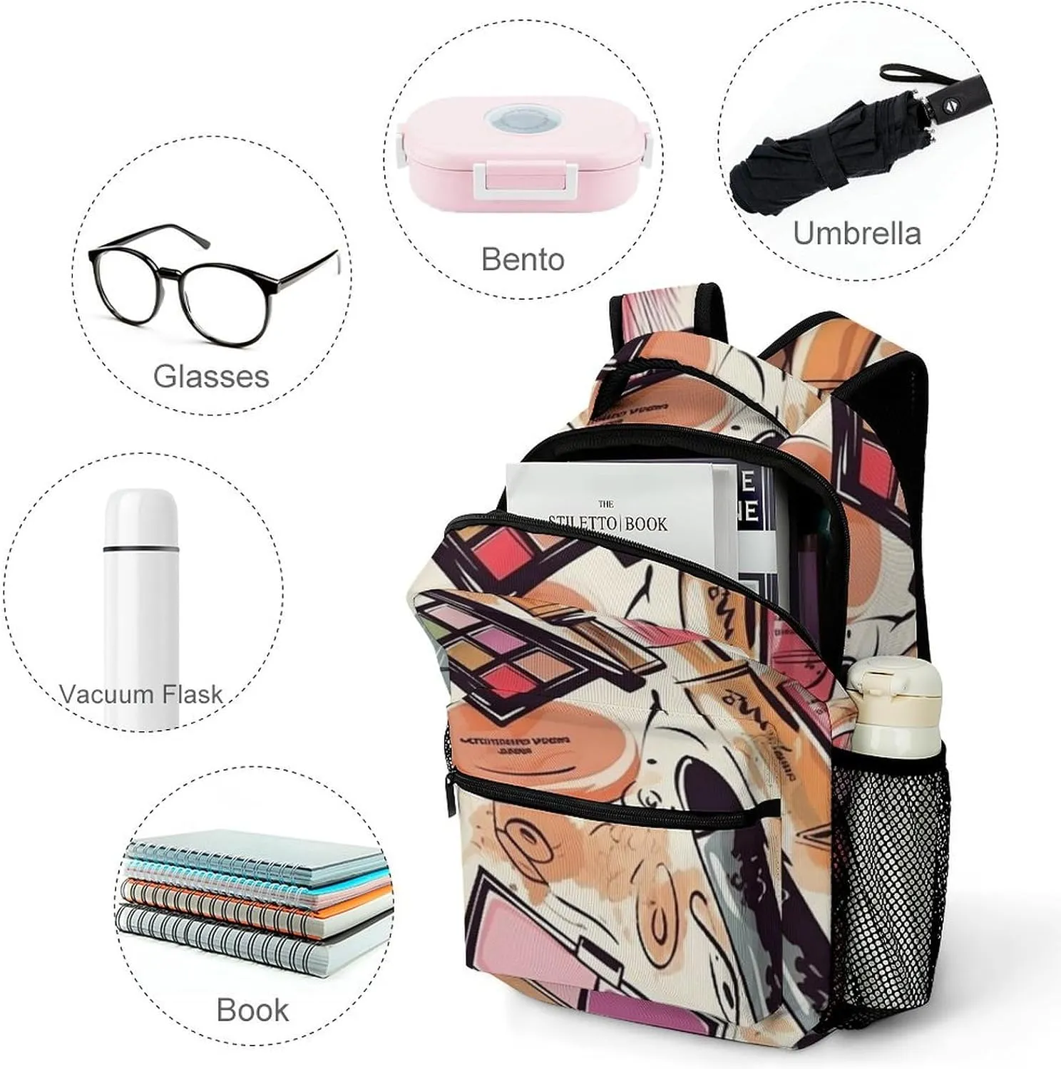 Backpacks Cosmetic And Makeup Theme Pattern Travel Bag Laptop Backpack Casual Daypack for Weekender Business Hiking
