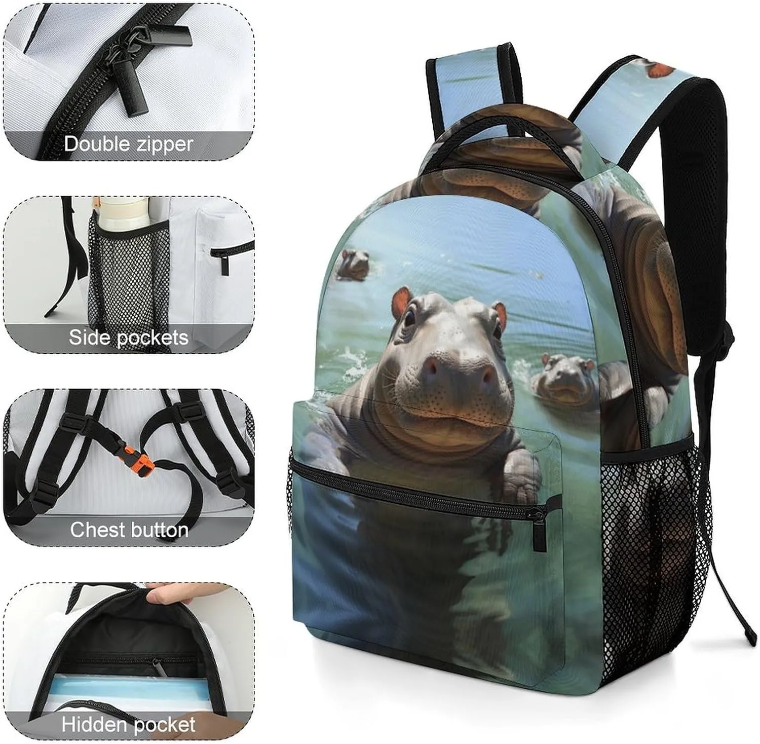 Backpacks Cute Hippos Travel Bag Laptop Backpack Casual Daypack for Weekender Business Hiking