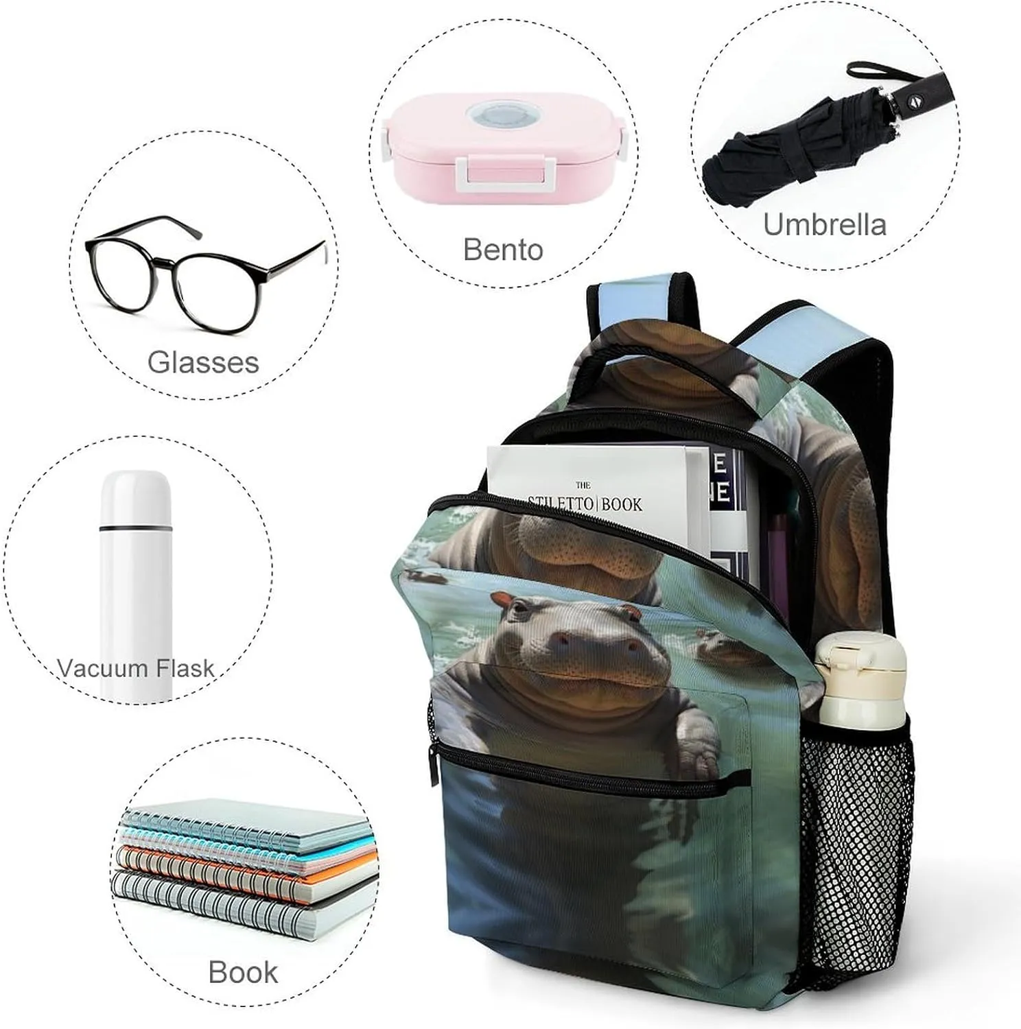 Backpacks Cute Hippos Travel Bag Laptop Backpack Casual Daypack for Weekender Business Hiking