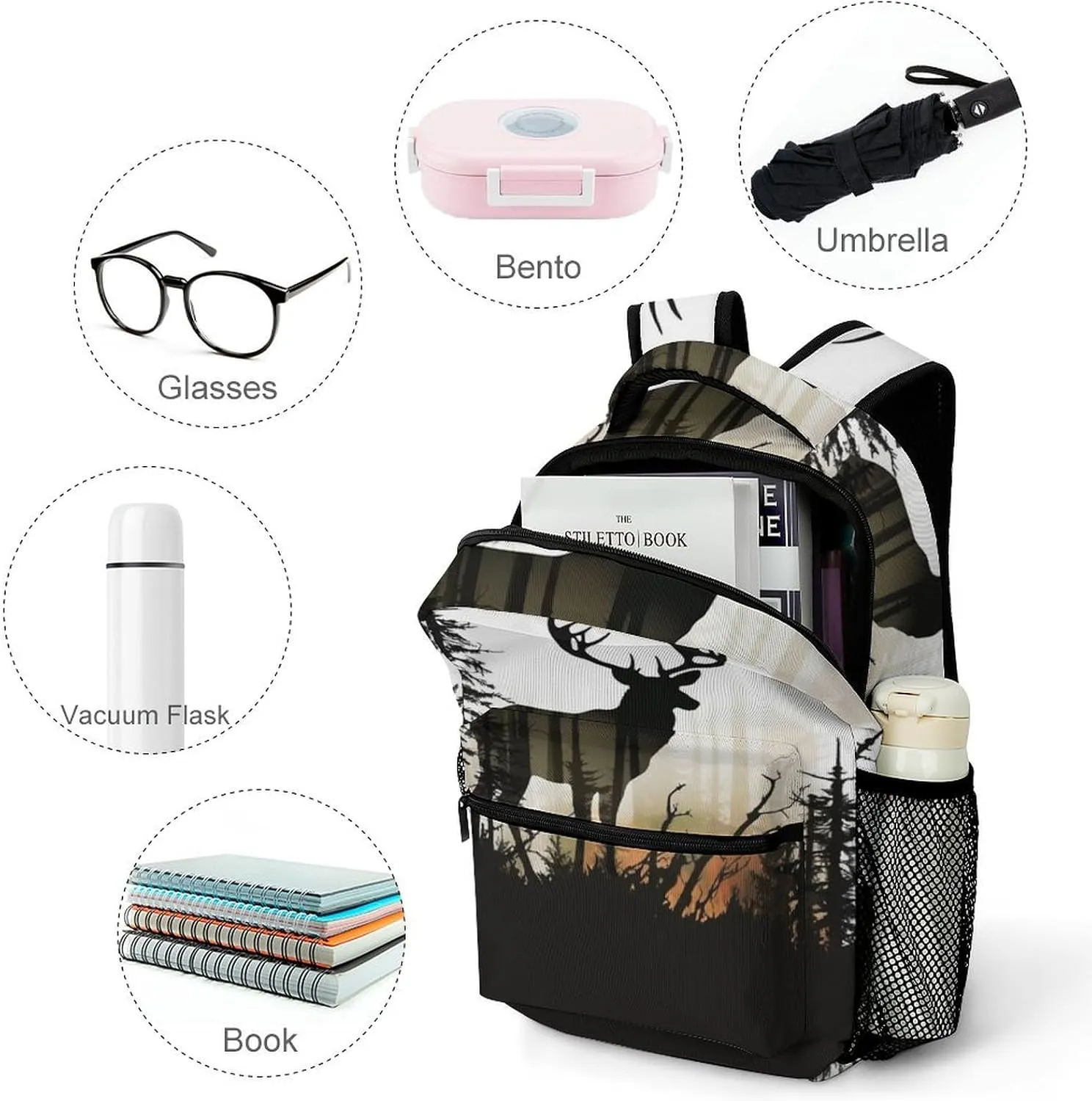 Backpacks Deer Silhouette Travel Bag Laptop Backpack Casual Daypack for Weekender Business Hiking
