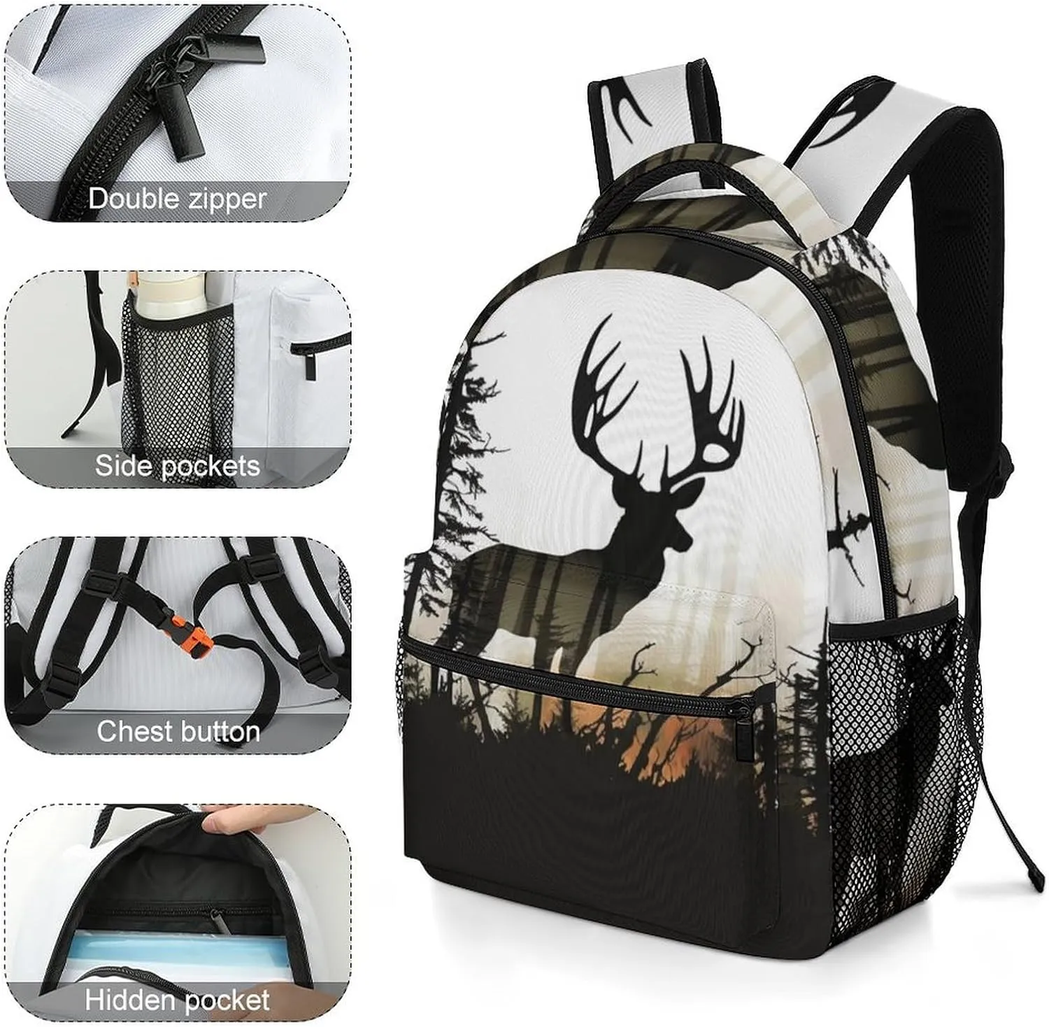 Backpacks Deer Silhouette Travel Bag Laptop Backpack Casual Daypack for Weekender Business Hiking