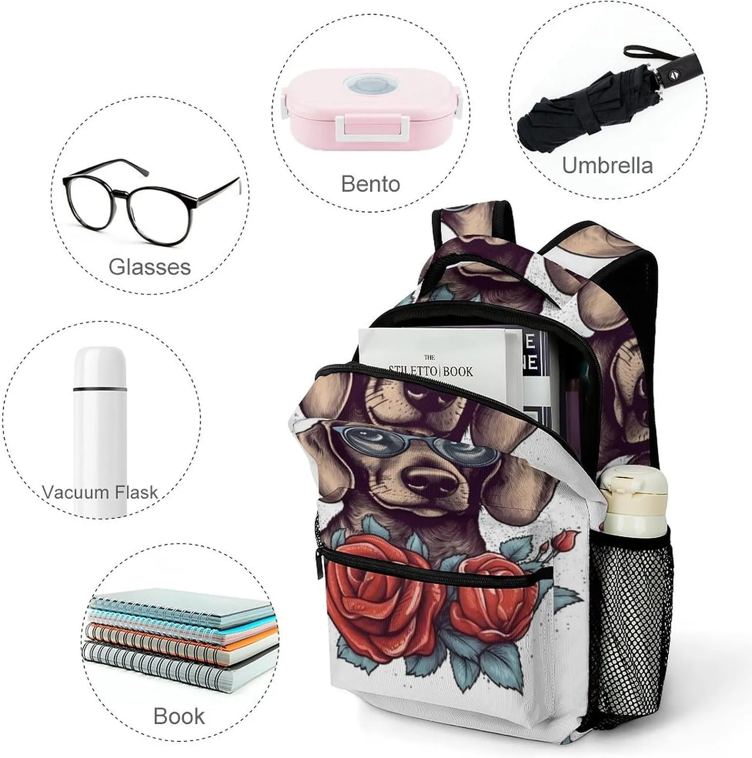 Backpacks Dog Wearing Glasses Travel Bag Laptop Backpack Casual Daypack for Weekender Business Hiking