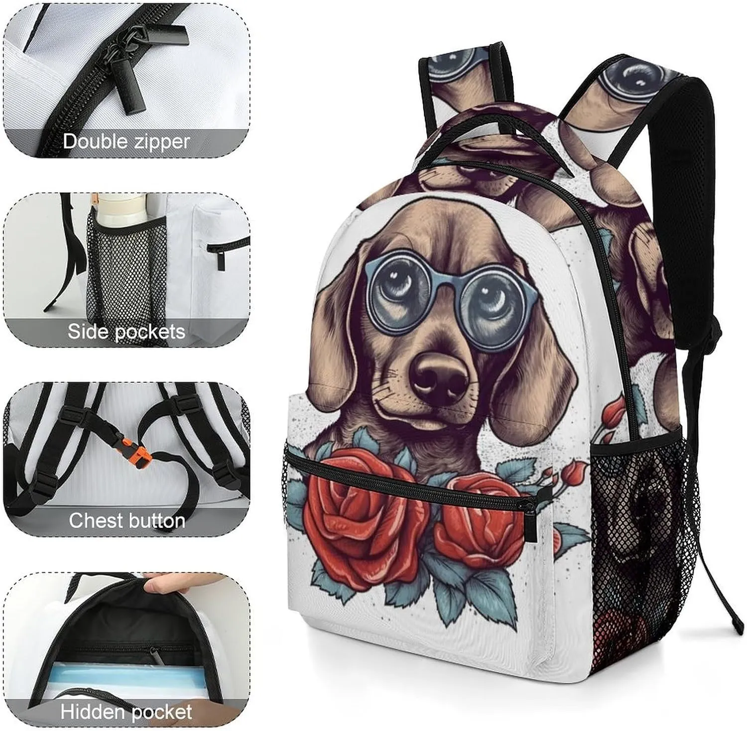 Backpacks Dog Wearing Glasses Travel Bag Laptop Backpack Casual Daypack for Weekender Business Hiking