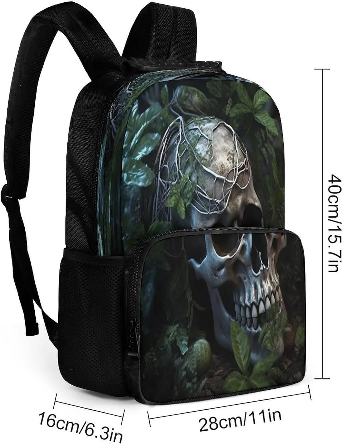 Backpacks Green Leaves And Skull Travel Bag Business Work Laptop Backpack, 40x28x16cm