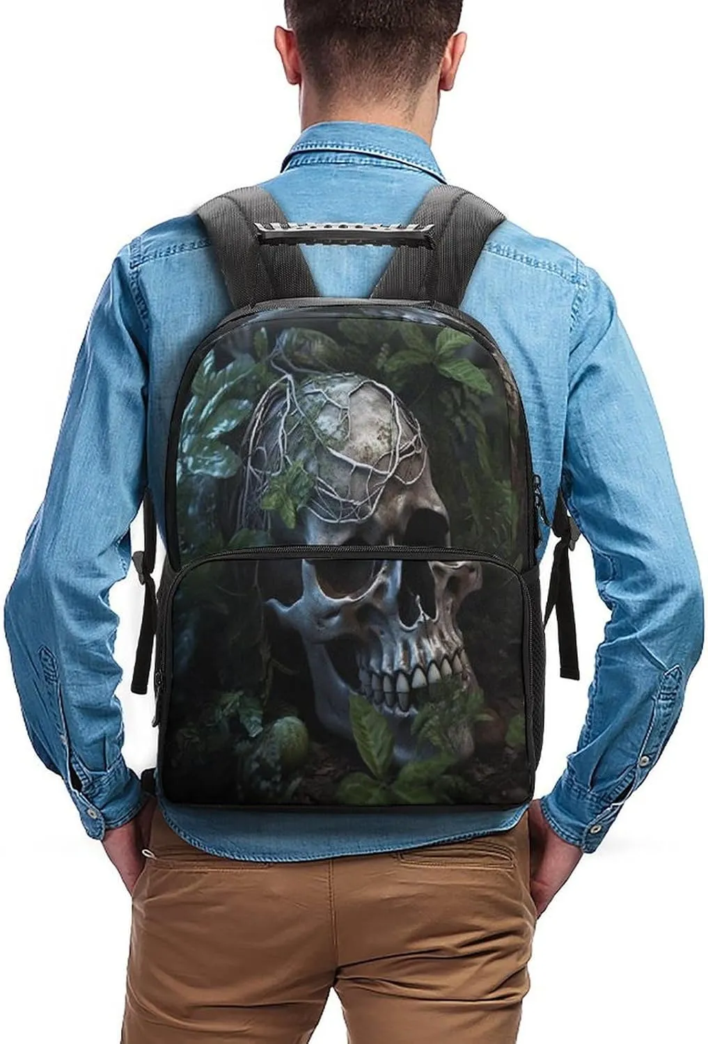Backpacks Green Leaves And Skull Travel Bag Business Work Laptop Backpack, 40x28x16cm