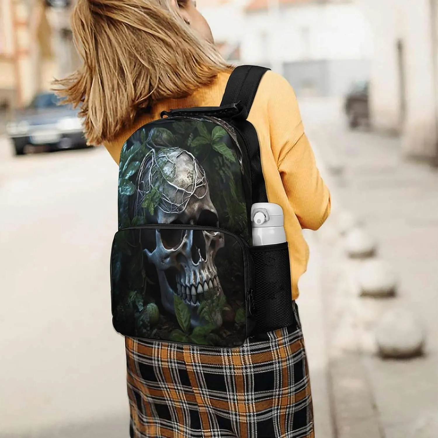 Backpacks Green Leaves And Skull Travel Bag Business Work Laptop Backpack, 40x28x16cm