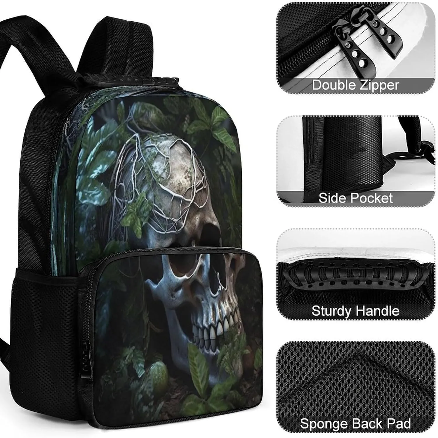Backpacks Green Leaves And Skull Travel Bag Business Work Laptop Backpack, 40x28x16cm