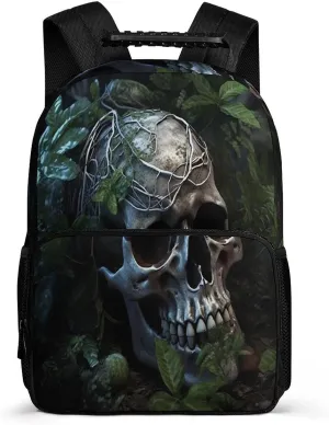 Backpacks Green Leaves And Skull Travel Bag Business Work Laptop Backpack, 40x28x16cm
