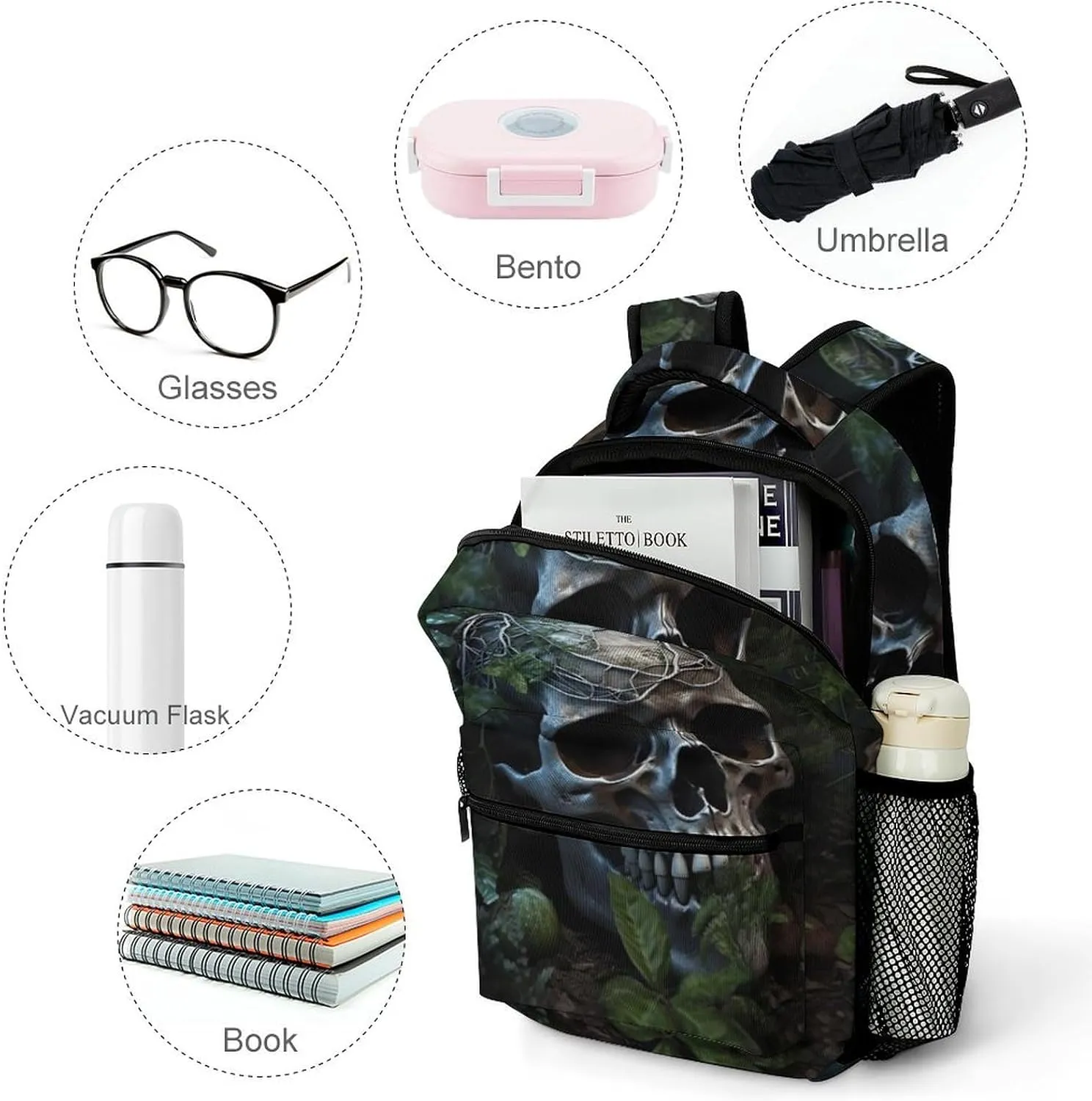 Backpacks Green Leaves And Skull Travel Bag Laptop Backpack Casual Daypack for Weekender Business Hiking