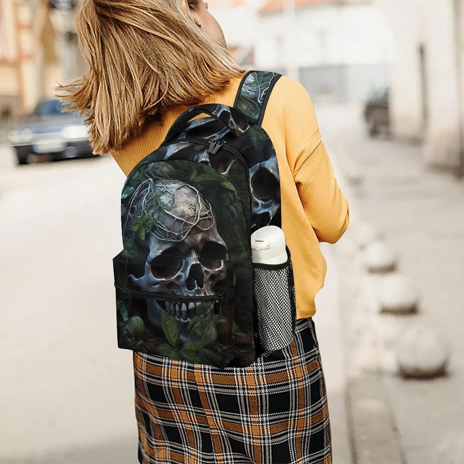 Backpacks Green Leaves And Skull Travel Bag Laptop Backpack Casual Daypack for Weekender Business Hiking