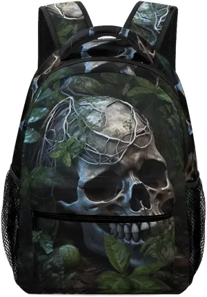 Backpacks Green Leaves And Skull Travel Bag Laptop Backpack Casual Daypack for Weekender Business Hiking
