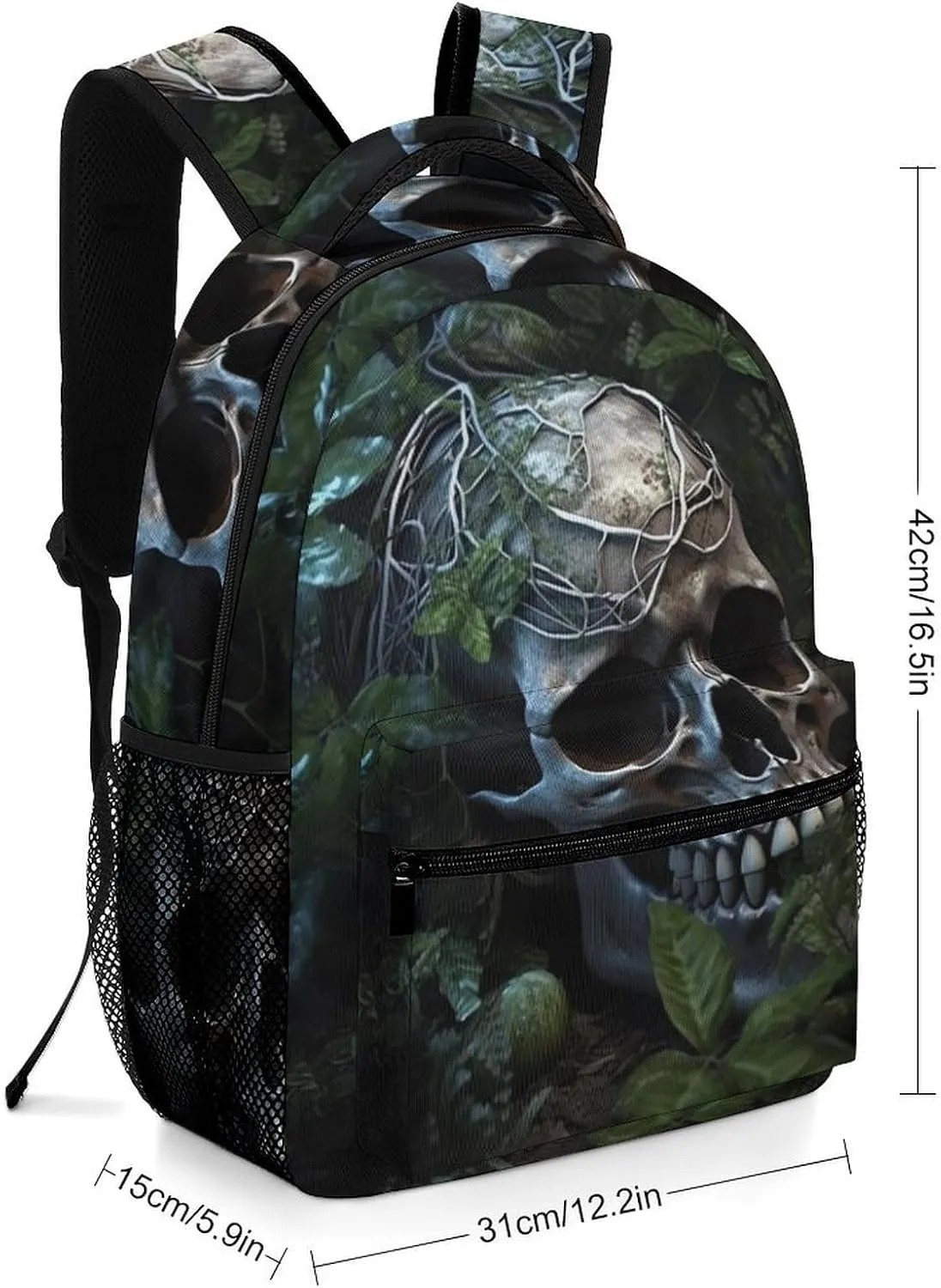 Backpacks Green Leaves And Skull Travel Bag Laptop Backpack Casual Daypack for Weekender Business Hiking