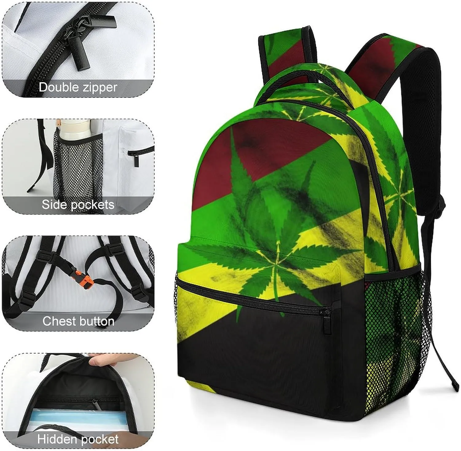 Backpacks Jamaica Flag Leaves Travel Bag Laptop Backpack Casual Daypack for Weekender Business Hiking