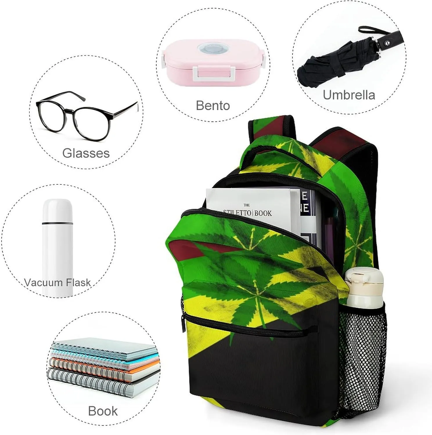 Backpacks Jamaica Flag Leaves Travel Bag Laptop Backpack Casual Daypack for Weekender Business Hiking