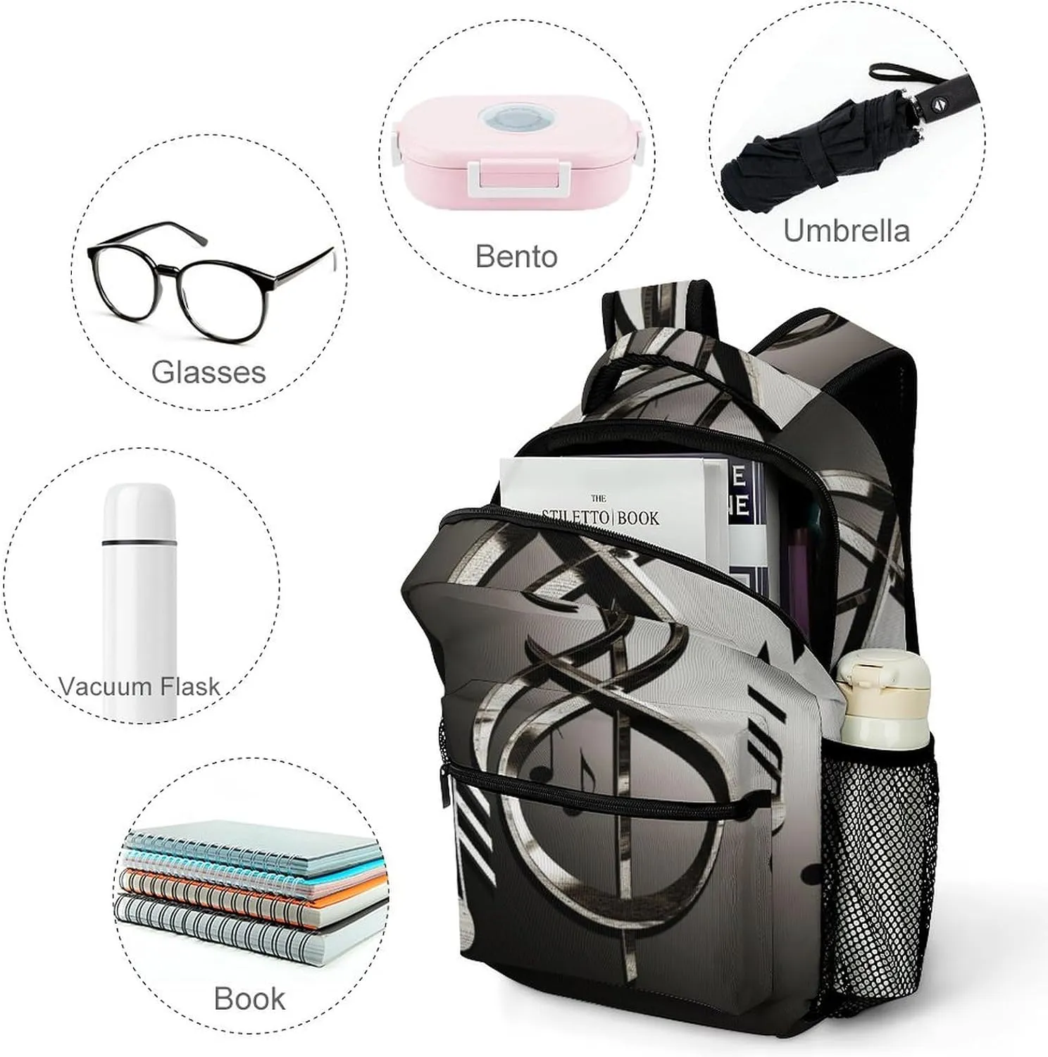 Backpacks Music Symbol Travel Bag Laptop Backpack Casual Daypack for Weekender Business Hiking